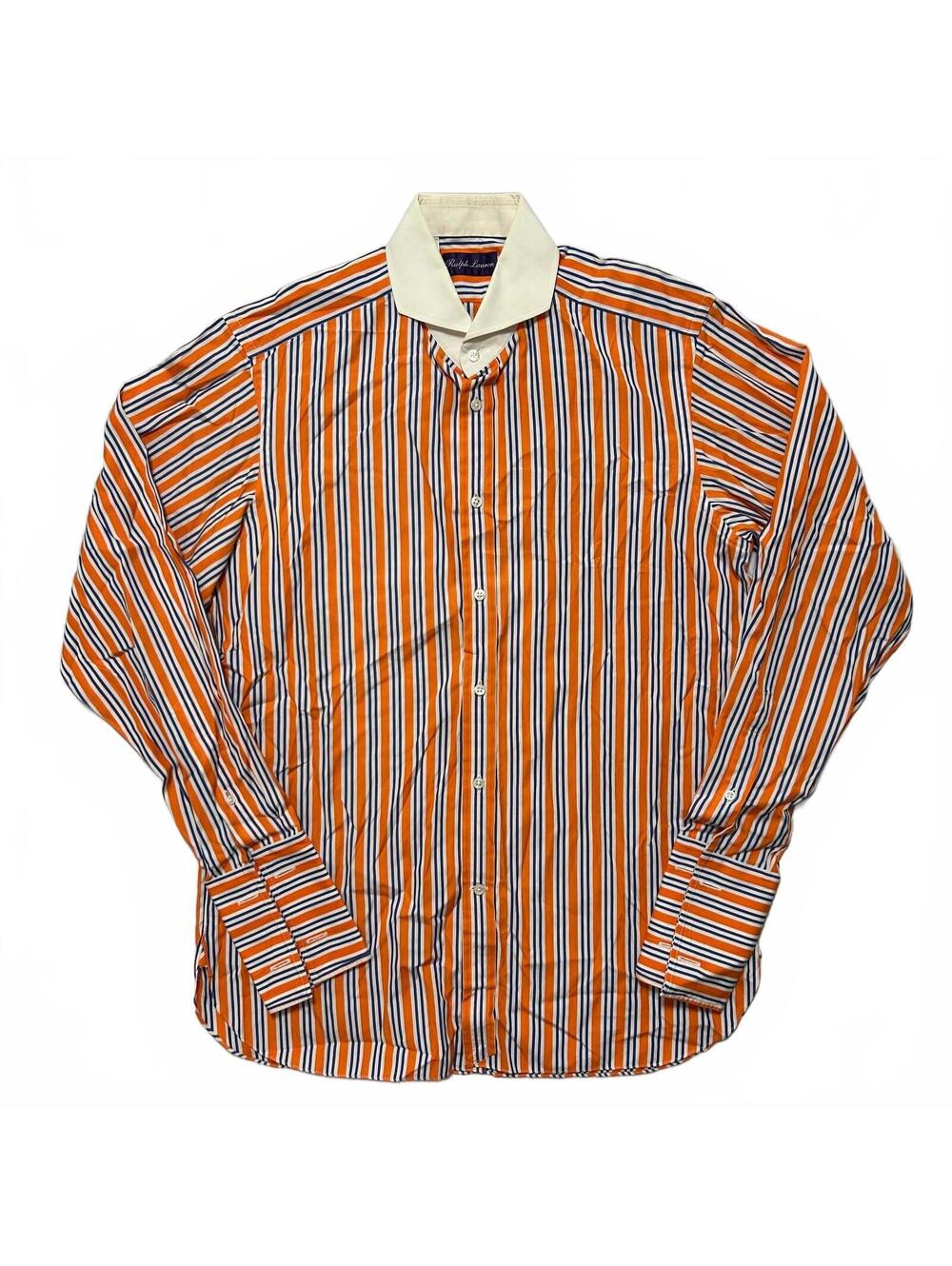 Polo Ralph Lauren Purple Label Striped Button Up Shirt Size 15.5 Orange Blue